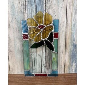 Stained Glass Yellow Flower Suncatcher Panel Art Deco Mission Style Table Decor